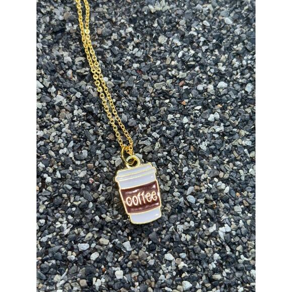 Gold Plated Coffee Charm Necklace and Gold Plated Red Wine Charm Necklace - Picture 5 of 8
